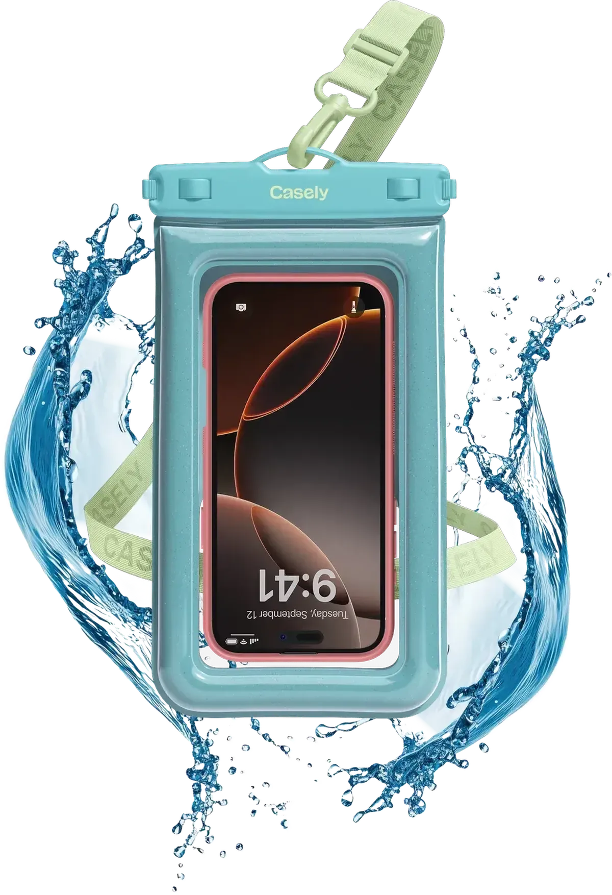 AquaBuddy | Aquamarine Ocean Blue Shimmer Waterproof Phone Pouch